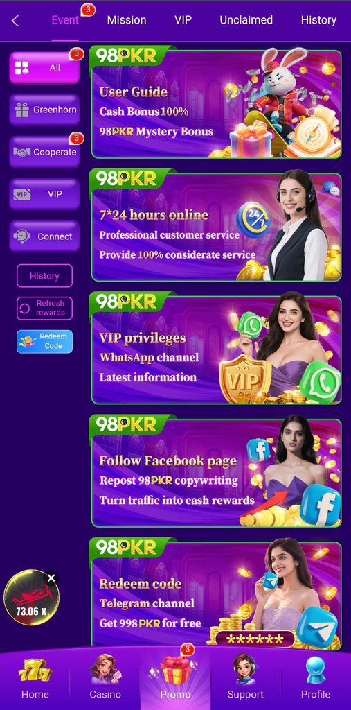 98PKR bonuses
